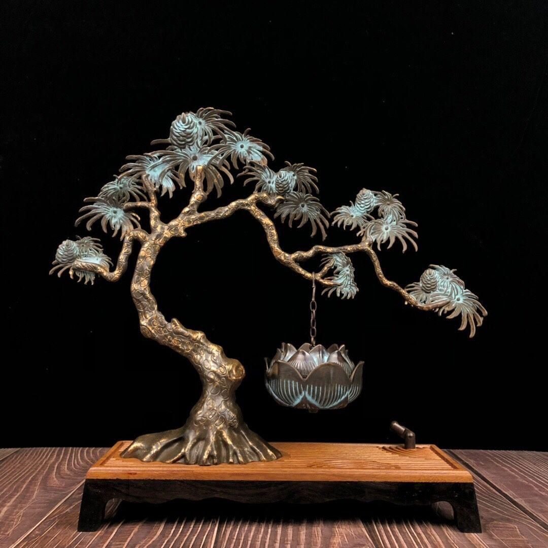 銅製 弔炉 香炉 檀香炉 沈香炉 茶室 事務室 書斎 香道具 装飾品 工芸品置物 銅製 大樹蓮華弔炉 室内檀香炉 机 書斎薫香炉 香道具 工芸品