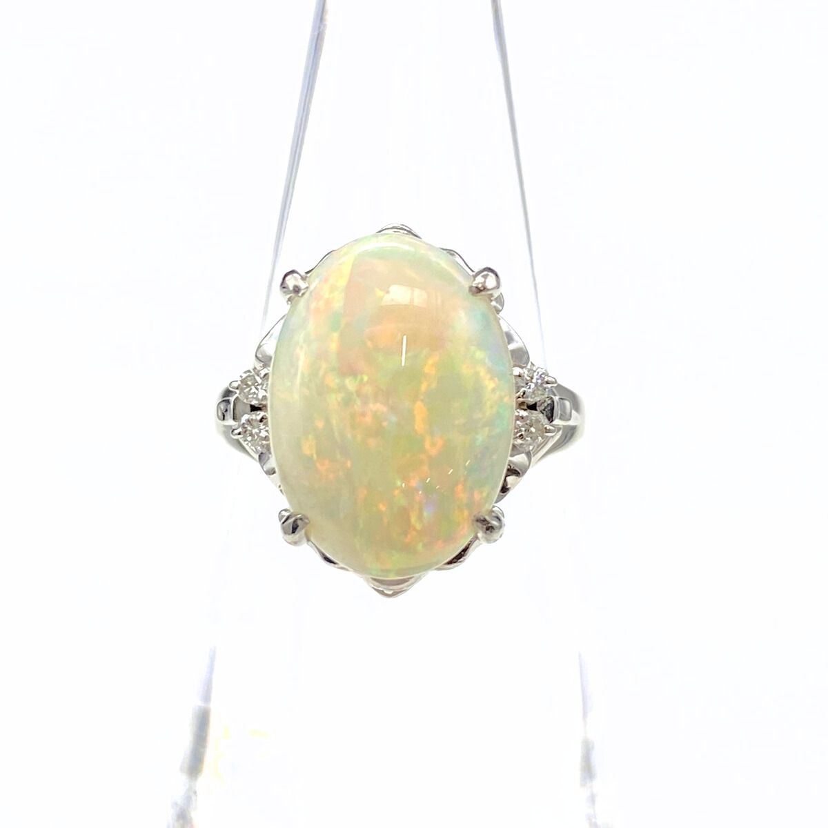 オパール デザインリング プラチナ 指輪 メレダイヤ リング 10号 Pt900 オパール レディース