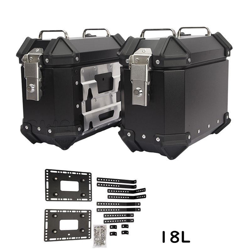 サイドボックス バイク用サイドケース 左右セット 片側18L サ イドキャリア付き ルミ製 パニア ケース 鍵付き 取付ネジ付き 防水 簡単脱着 黒色