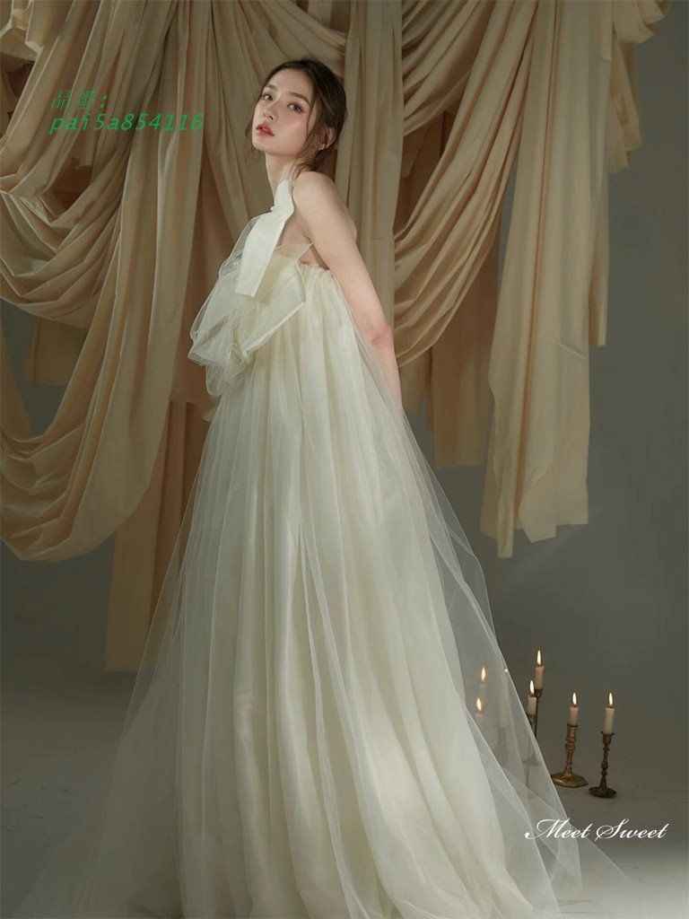 ウェディングドレス ロングドレス スレンダーライン ベアトップ ふわふわ 二次会 ブライダル 前撮り チュール ウエディングドレス 結婚式 挙式 花嫁 pai5a854116