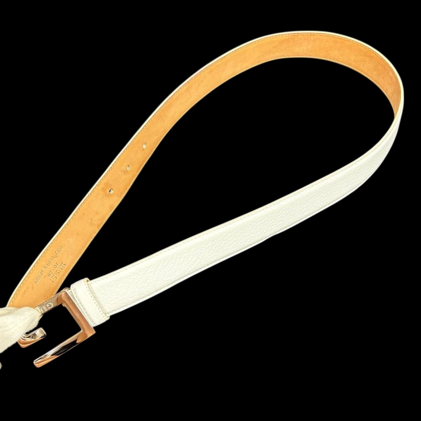 GUCCI グッチ　ベルト　GG金具　レディース　70/28 GUCCI グッチ Gロゴ金具 ベルト ホワイト レザー 70 28 - メルカリ