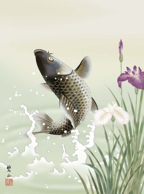 種類1：f4 額絵 唐沢碧山 跳鯉 f8・f6・f4サイズ 現代日本画シリーズ