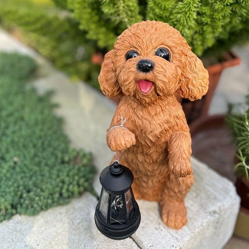 ソーラーライト ガーデンライト ガーデンオーナメント ランタンを持っている犬 いぬ イヌ ブラウン 庭オブジェ 癒しグッズ ガーデニング お