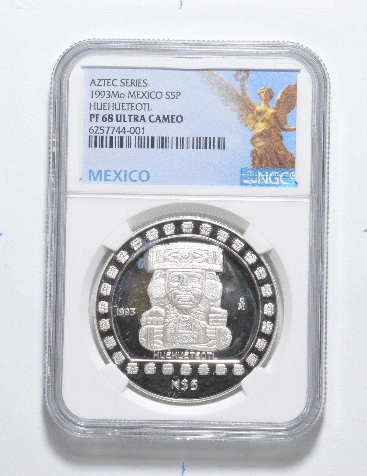 PF68 UCAM 1993 Mo メキシコ シルバー 5 ペソ アステカ シリーズ ウエウエテオトル NGC