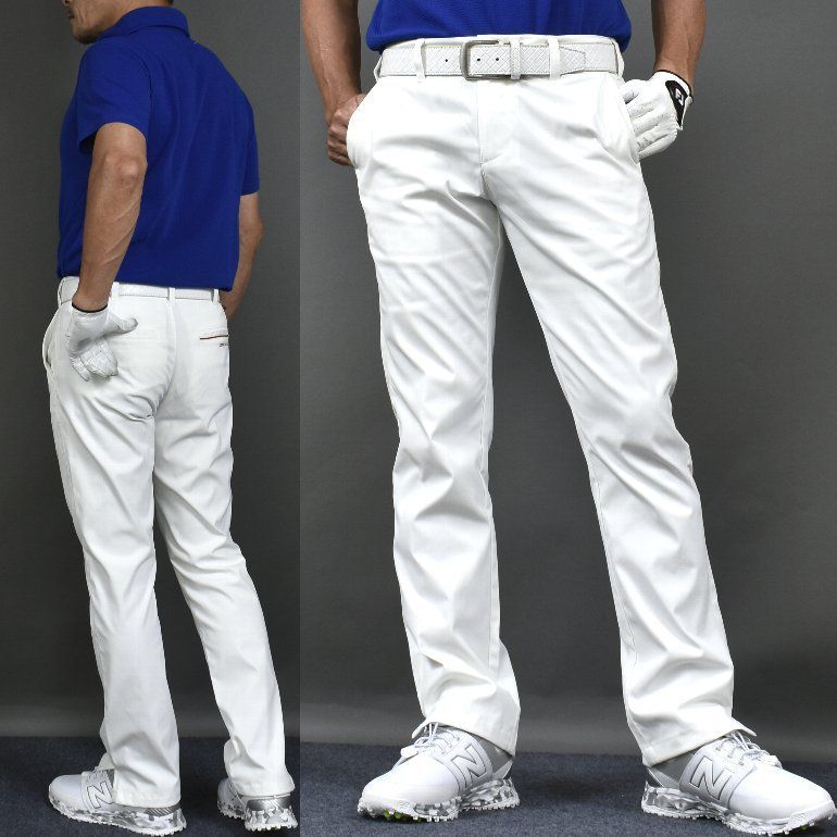 デサント 白 スリムフィット ゴルフパンツ メンズウェア ジムやゴルフ