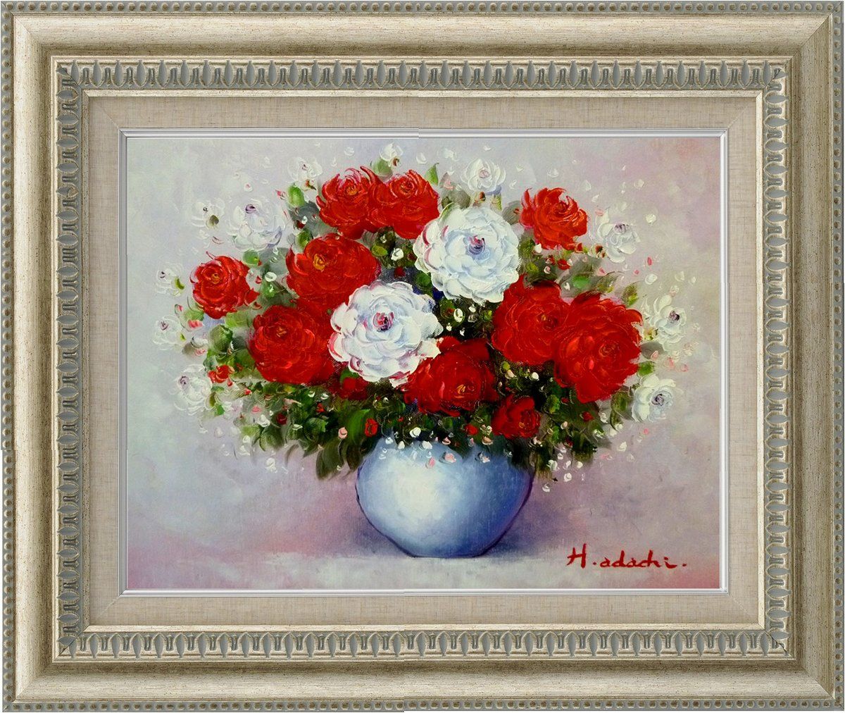 絵画「赤いバラ」インテリア 絵 花 アートパネル 額入り (縦43cm x 横4