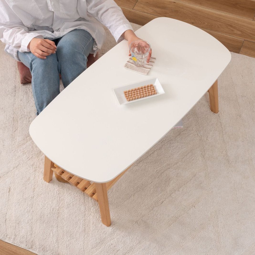 折りたたみ 棚付き 木製 センターテーブル 幅９０cm リビングテーブル ローテーブル MARWIL-DEMENAGEMENTS_CH