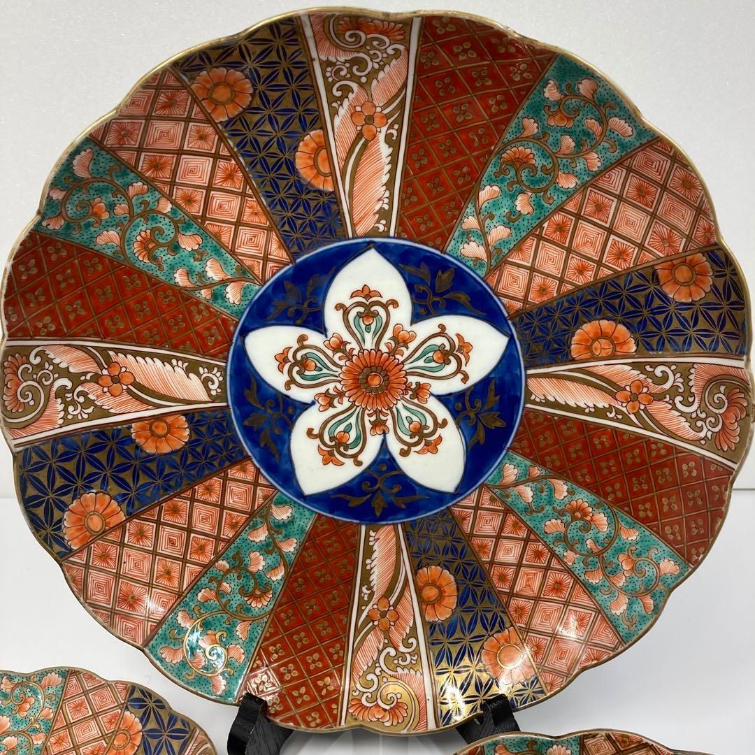 古伊万里 献上手 極彩色 菊割三ツ鉢 東Y5-0713②トヒサ 古