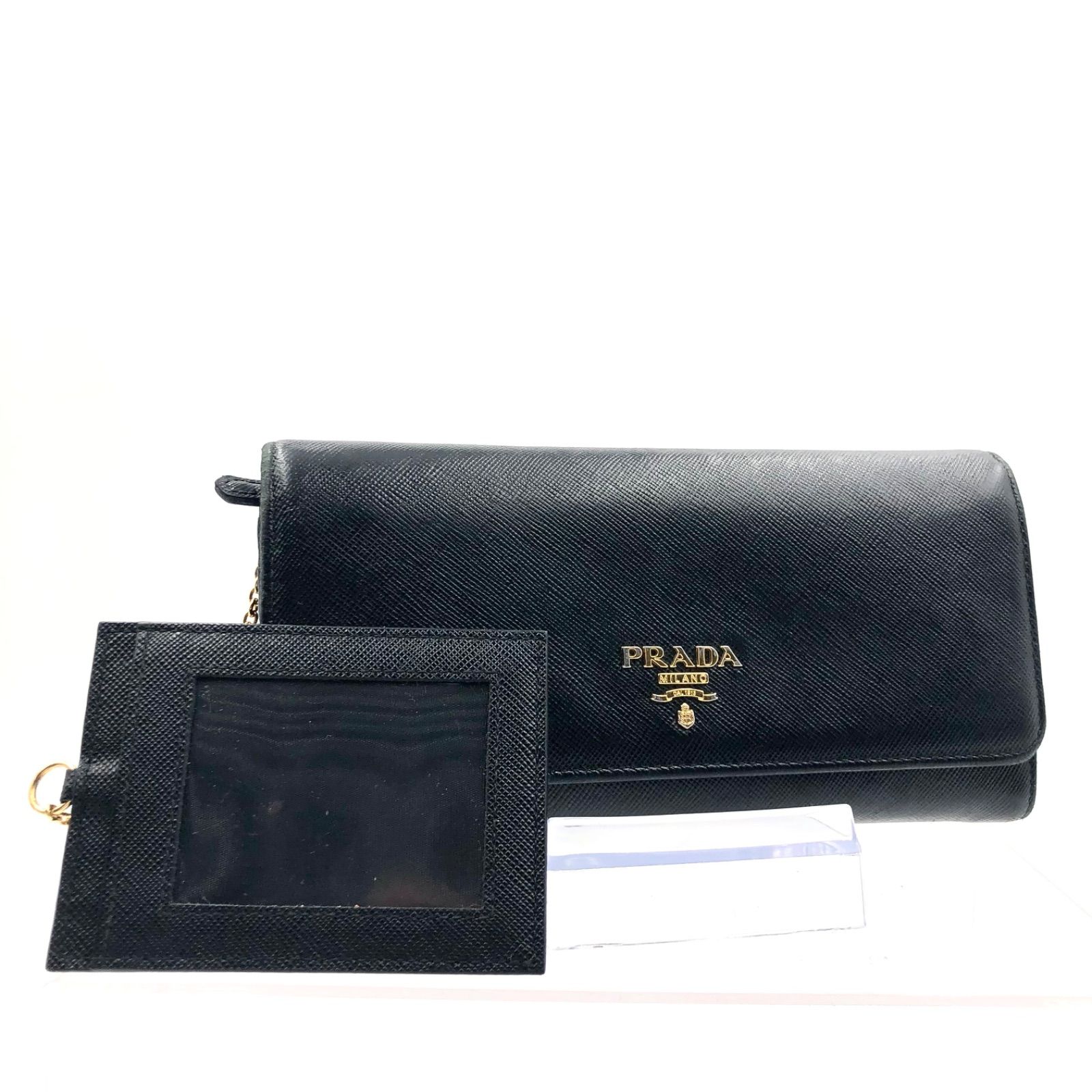 □極美品□PRADA プラダ サフィアーノレザー ロングフラップウォレット