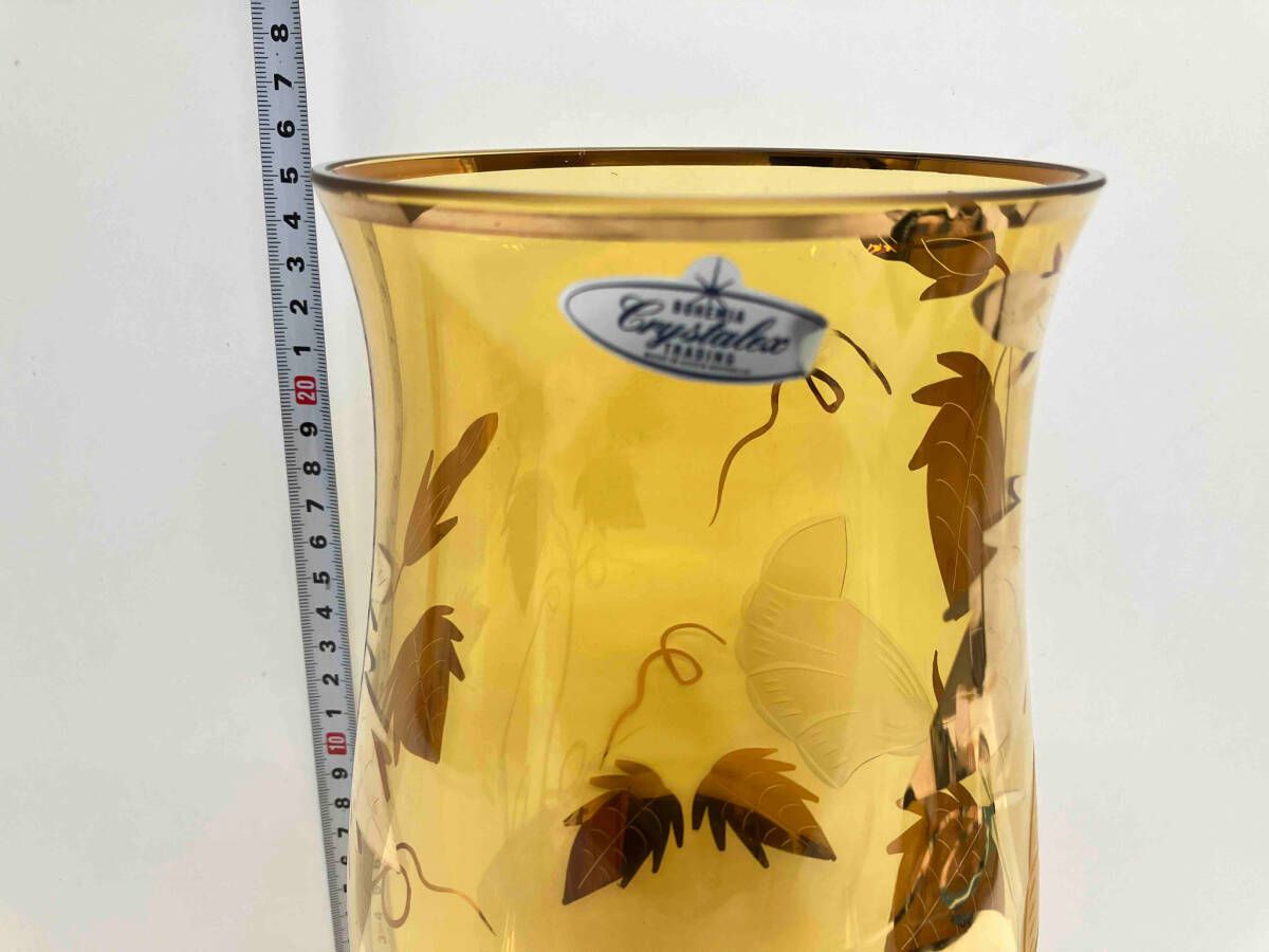 BOHEMIA ボヘミア ボヘミアグラス 金彩花紋 アンバー 花瓶 箱あり