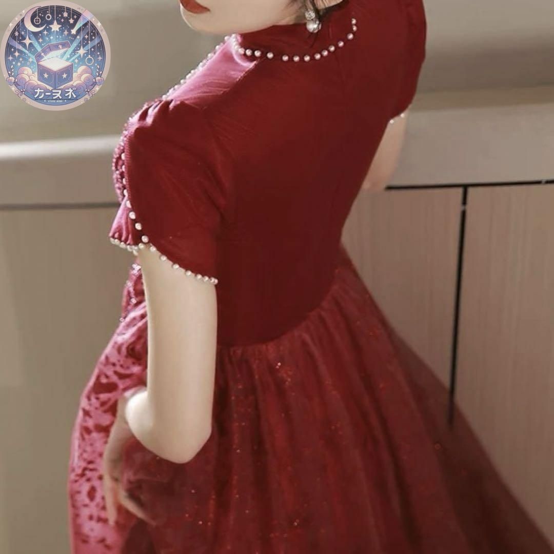 小花柄にパールが可愛い 半袖 イブニングドレス♩.• 新品未使用 小花柄にパールが可愛い 半袖 イブニングドレス