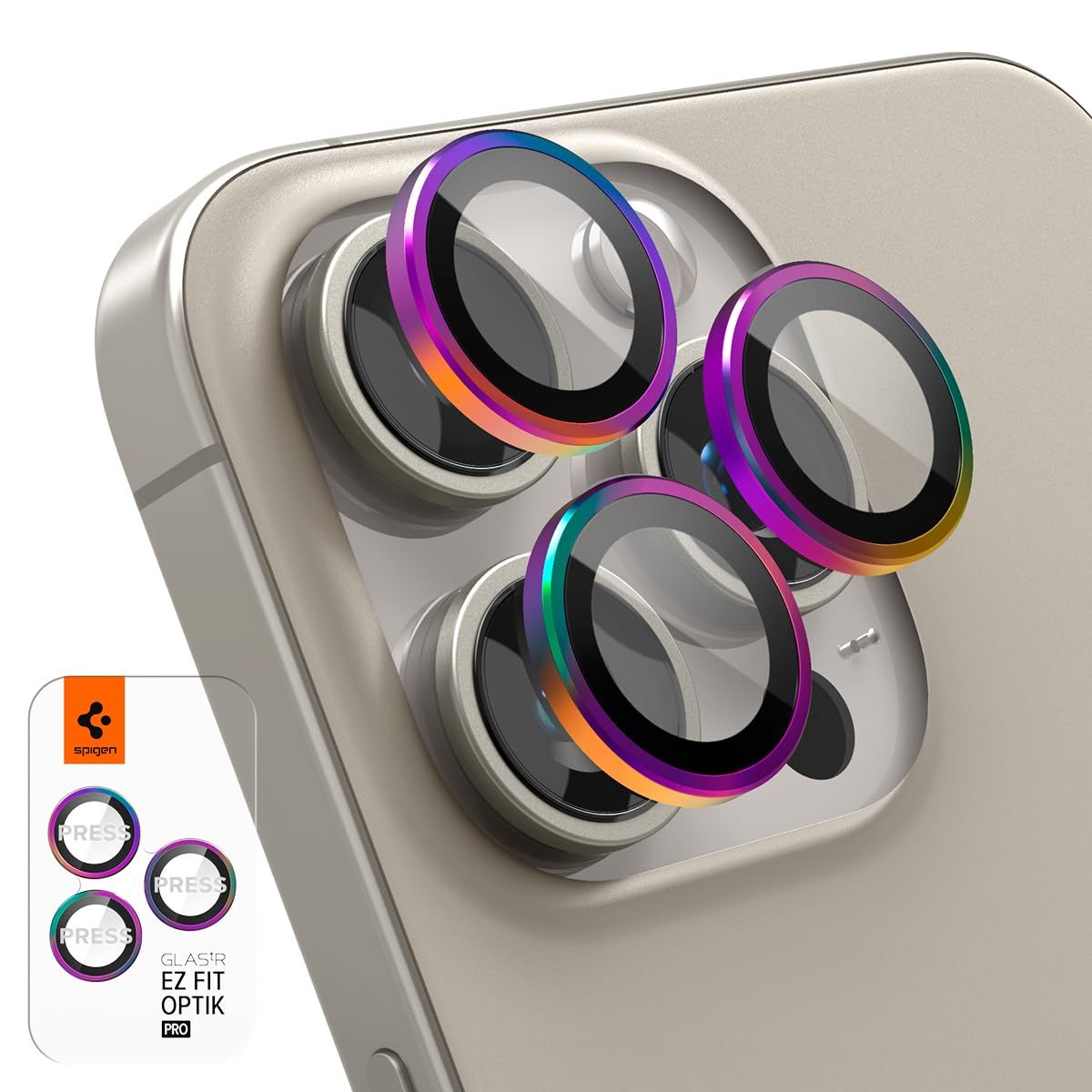 【在庫処分】Pro/iPhone 16 16 Pro Max iPhone カメラ保護フィルム 9H硬度強化ガラス レインボー Spigen iPhone16Pro/16ProMax/15Pro/15ProMax/14Pro/14ProMax対応 レンズプロテ