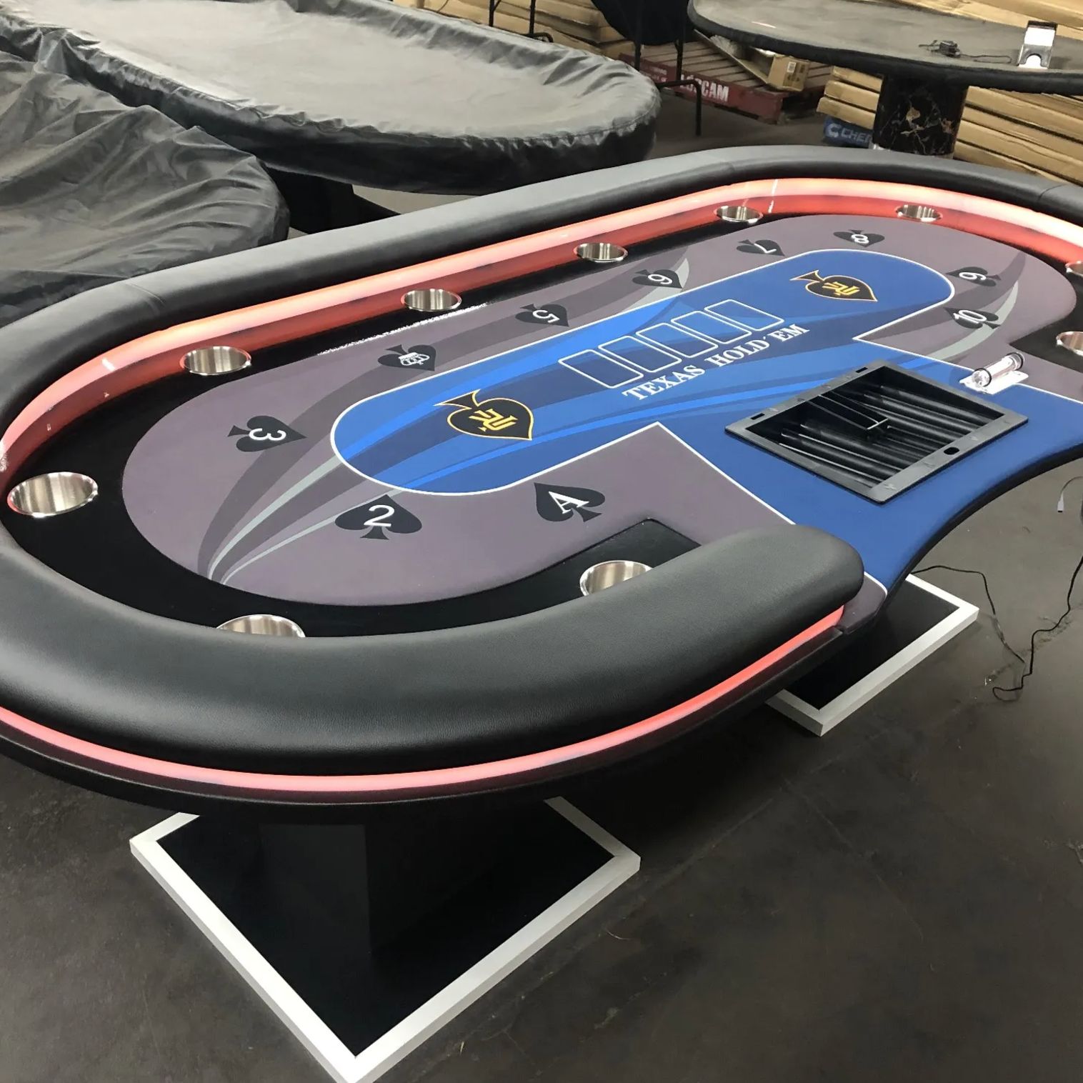 ポーカーテーブル LEDライト付き チップセット 競技用 大型テーブル 240x120x80cm 家庭用 イベント用 カジノ向け プレゼント向け