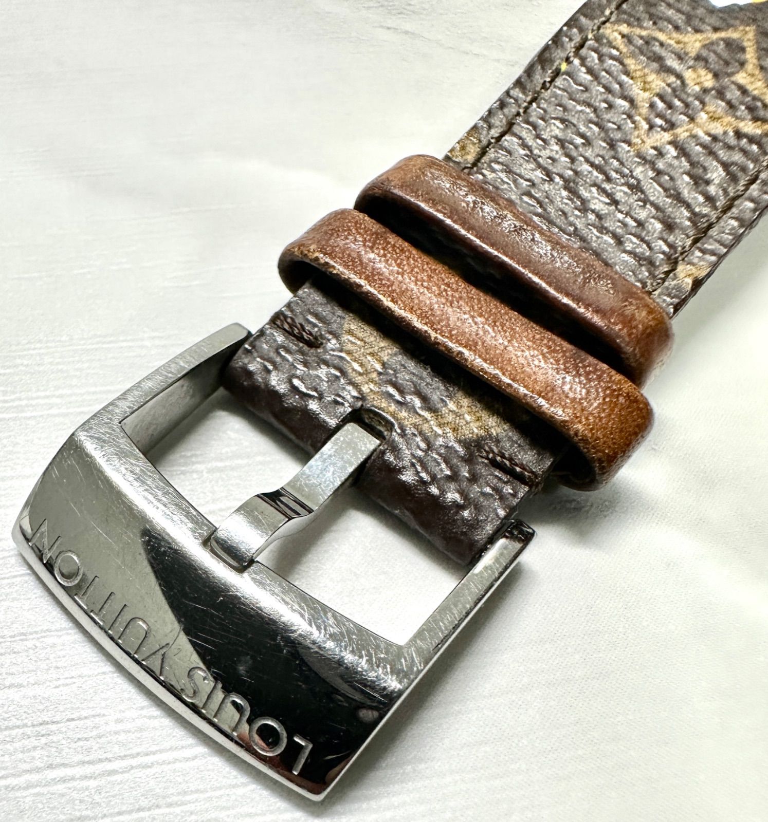 純正パーツ ルイヴィトン タンブール ホライゾン モノグラム レザーベルト