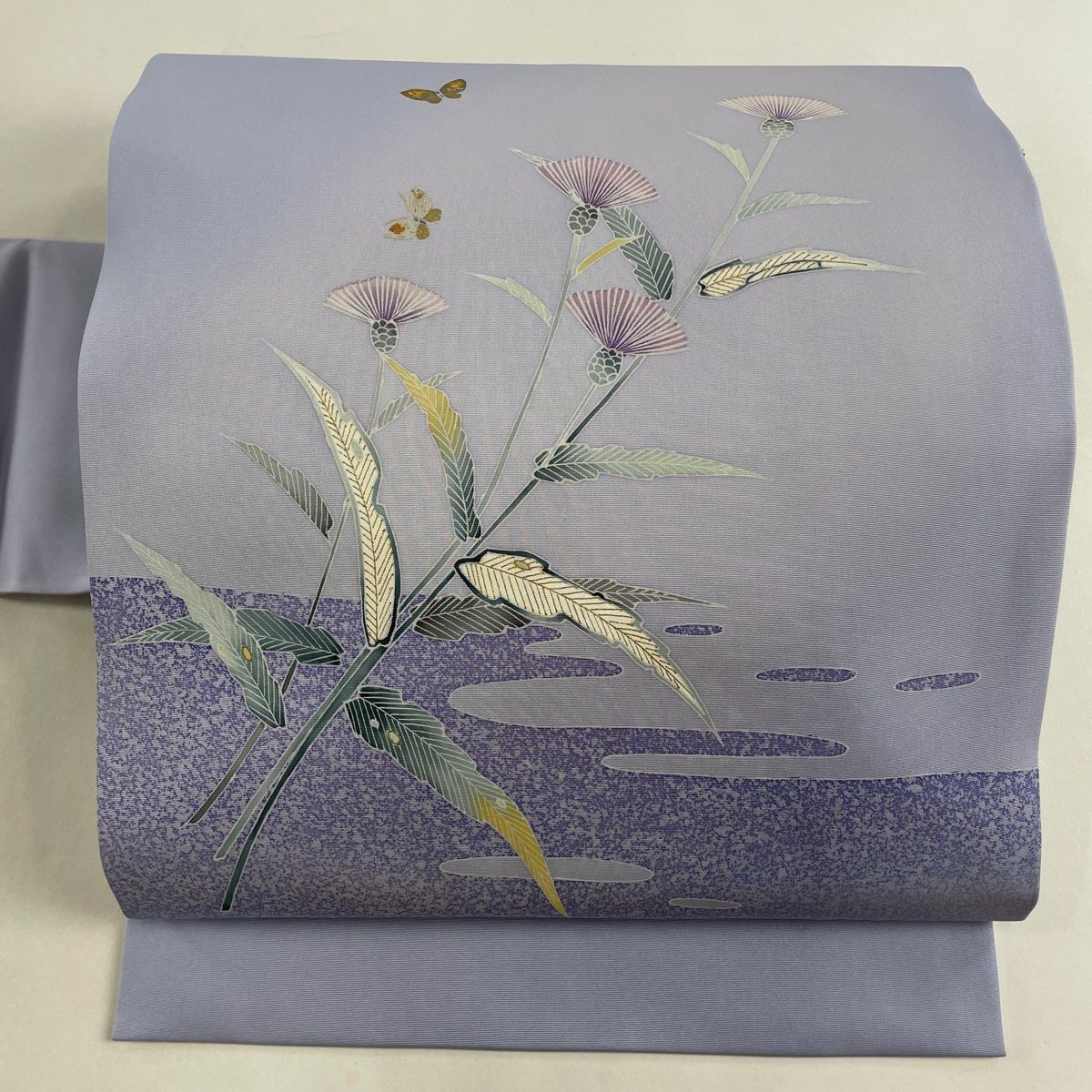 本草木藍染 山口美術織物 袋帯 銀糸 新品未使用品 正絹 お太鼓柄 本草木藍染 山口美術織物 唐織 袋帯 新品未使用品 正絹 お太鼓柄