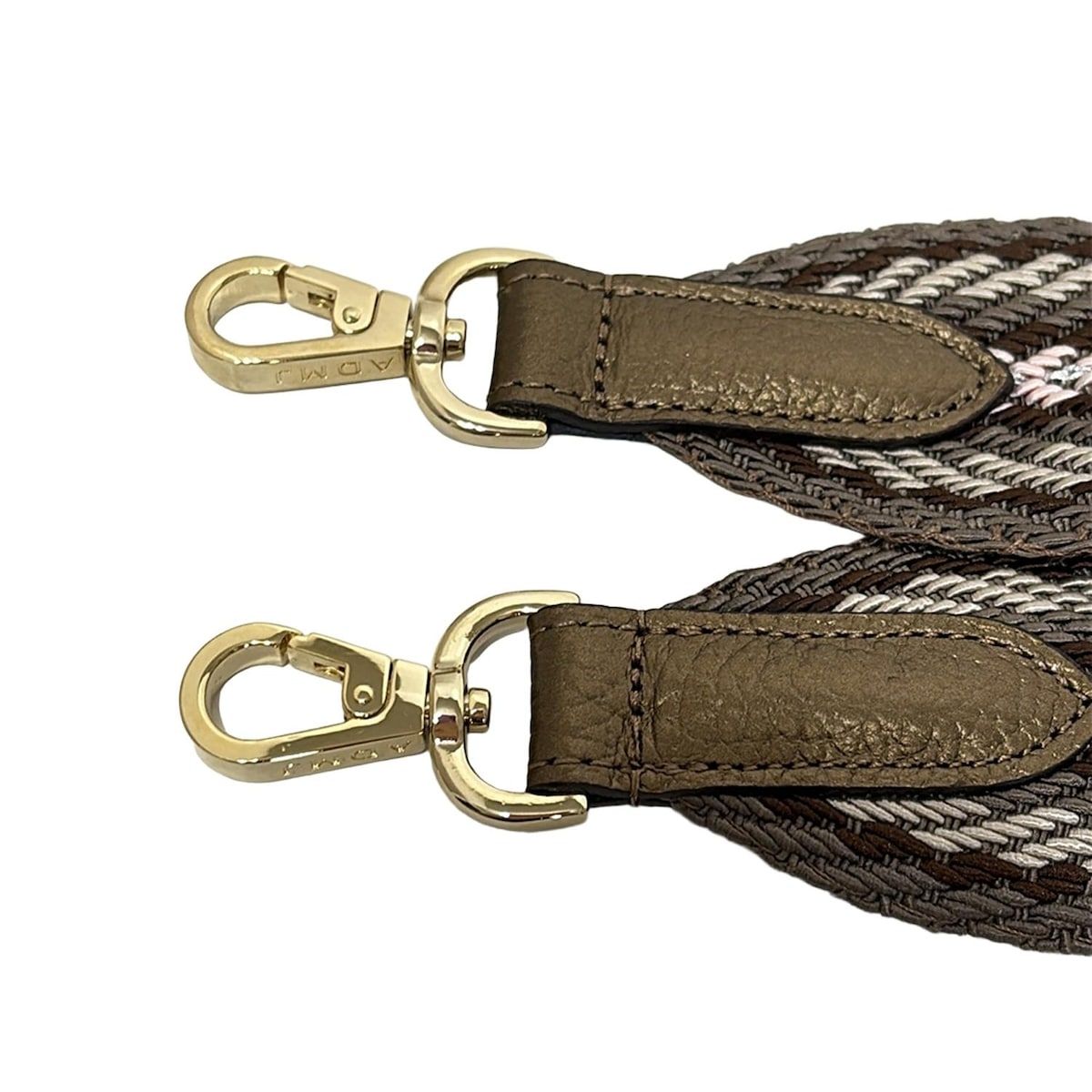 アクセソワ ドゥ マドモワゼル ショルダーストラップ - カーキ×ダークブラウン×マルチ ストライプ コットン レザー DECORATOM_COM_BR