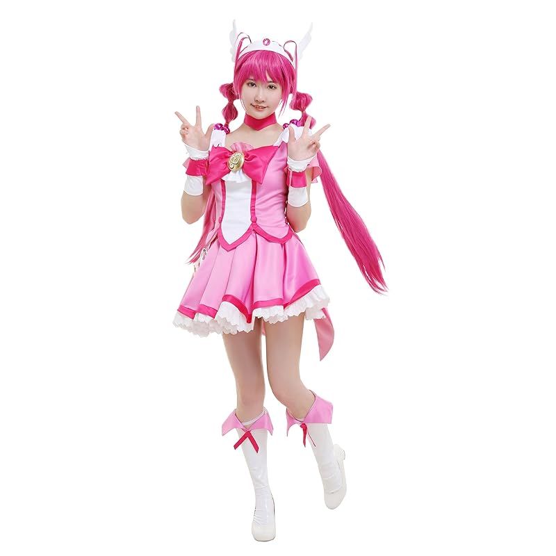 Miccostumes 女性 アニメ コスチューム 学生 魔女 コスプレ 衣装 フルセット ピンク トップス スカート 髪飾り かわいい L 1