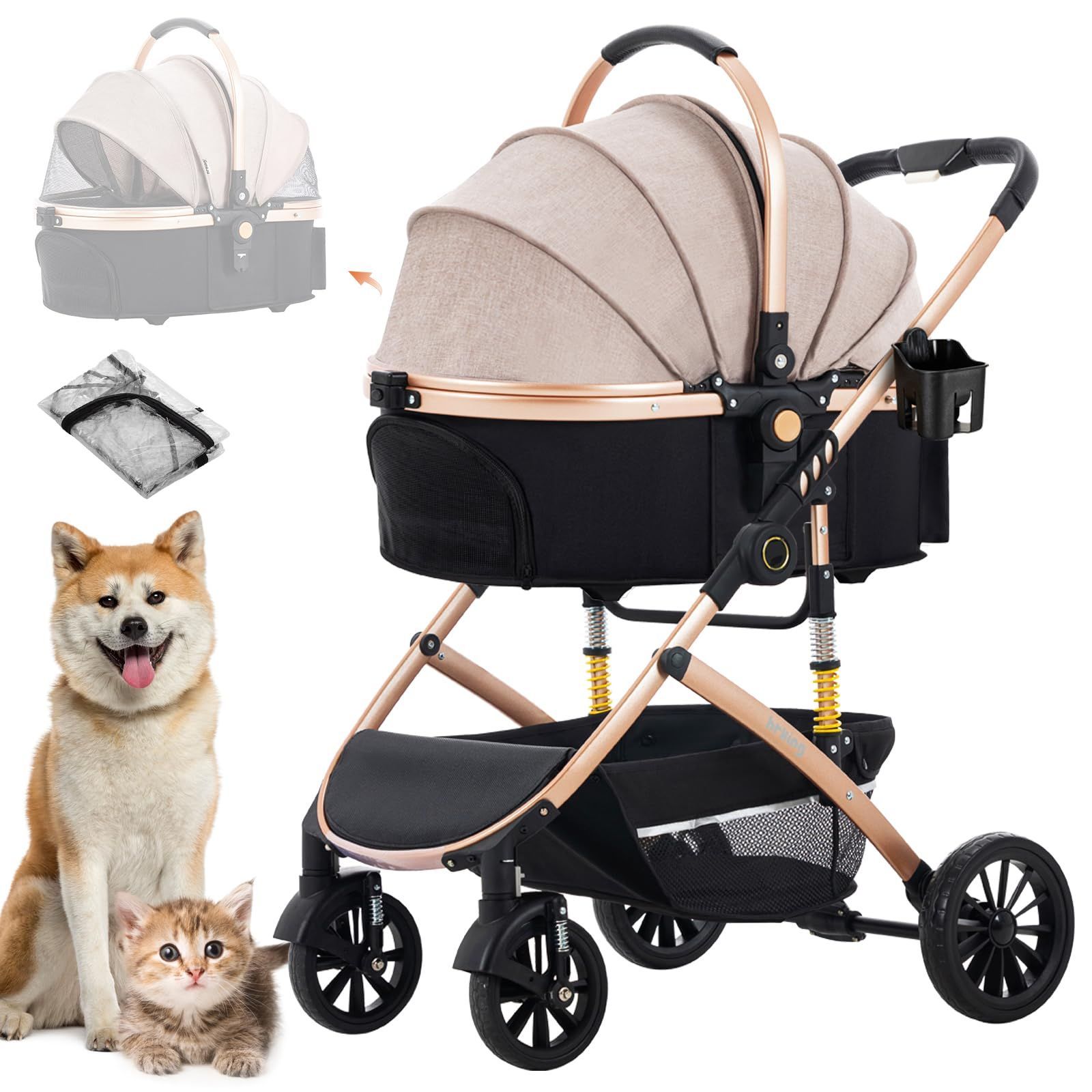 LPOTIUS ペットカート 分離型 折りたたみ 3way 犬用ベビーカー 両対面式 ペットキャリー 中型犬 猫犬兼用 多頭飼い対応 ペットバギー 4輪 前輪360°回転 後輪ブレーキ付 組み立て簡単 お出かけ 介護用 猫カート 犬バギー 耐荷重20KG レイ
