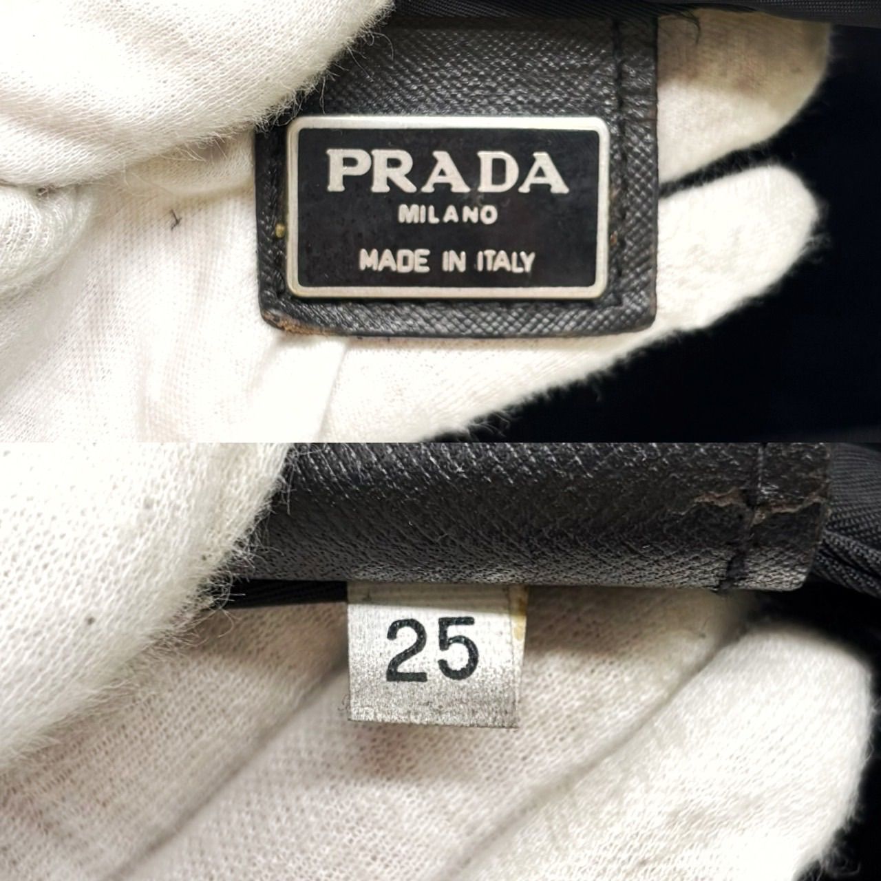 良品】 PRADA プラダ トートバッグ 三角ロゴプレート ロゴ型押し 白 