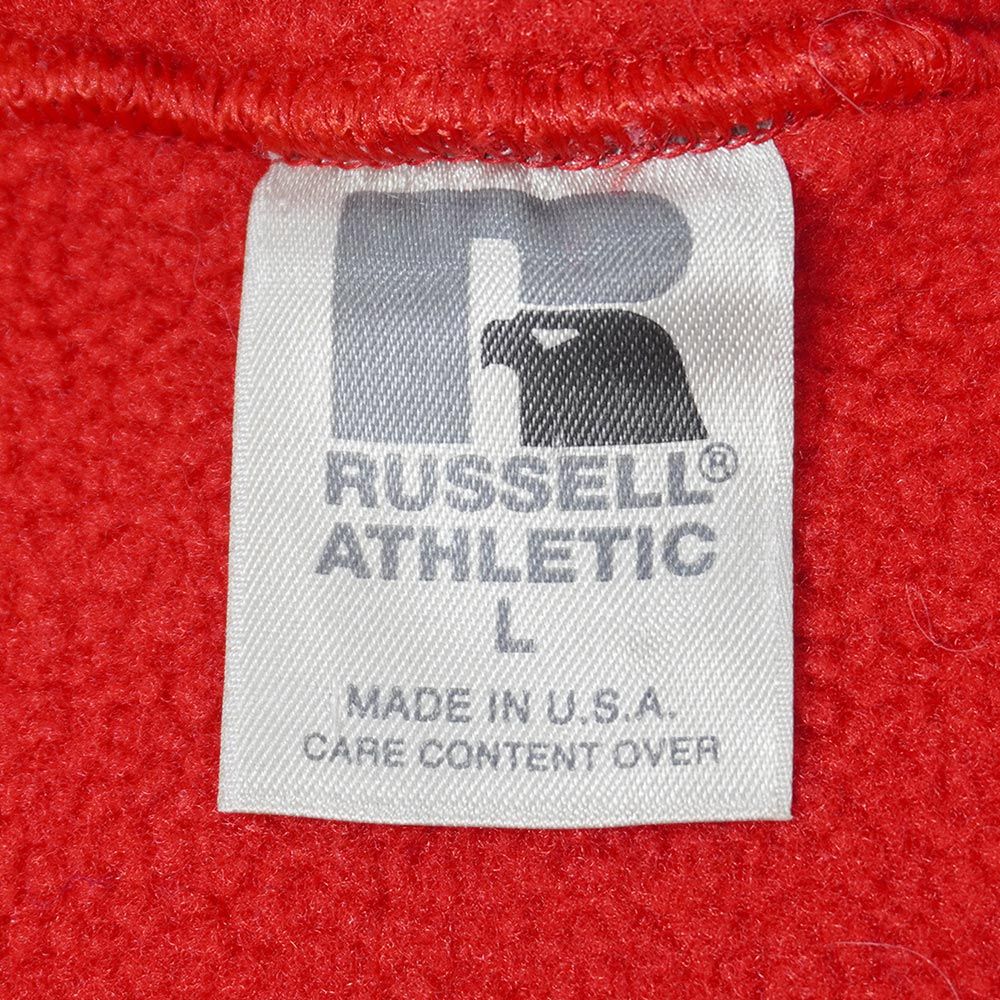 ラッセル RUSSELL 90s 90年代 ハーフジップ フリースフーディー アノラック パーカー MADE IN USA アメリカ製 無地 ヴィンテージ 古着 メンズ ジャケット レッド 赤 L