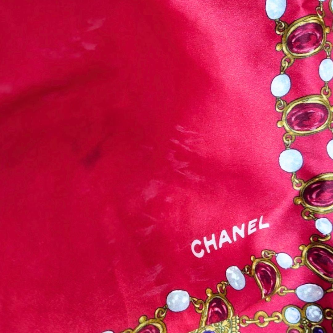 訳あり】CHANEL オールド シャネル シルク スカーフ ジュエリー柄