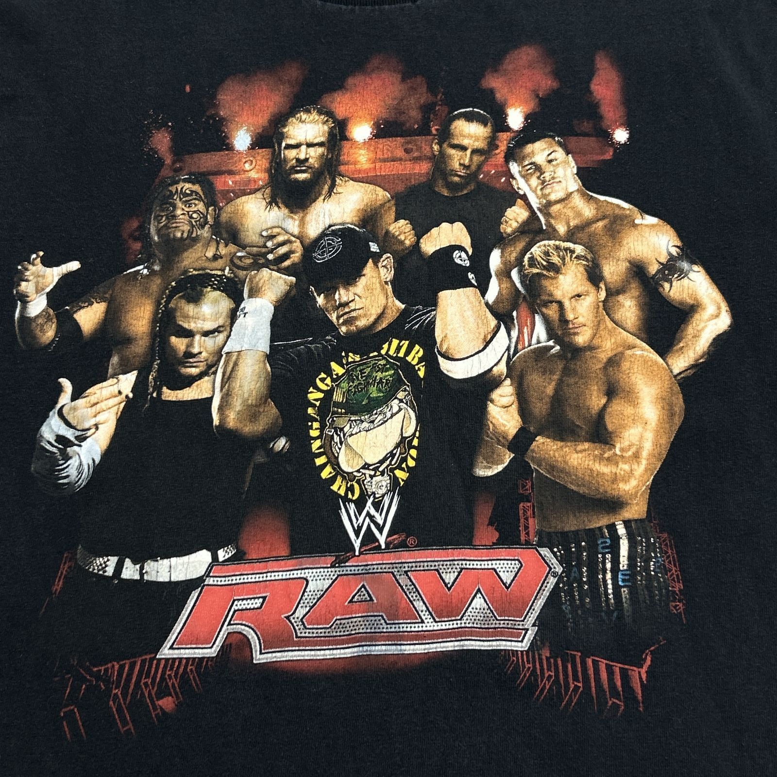 00s　WWE Raw　プロレス　アメリカ　テレビ番組　トップス　半袖Tシャツ　プリントTシャツ　古着　ブラック 黒　L