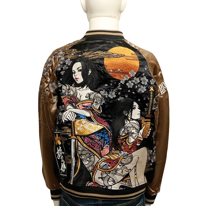 抜刀娘 × HARAKIRI 凛 阿吽×華鯉 総刺繍 リバーシブル スカジャン 抜刀娘 × HARAKIRI 凛 阿吽×華鯉 総刺繍 リバーシブル スカジャン 抜刀