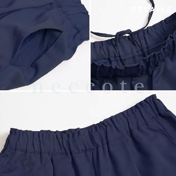 neccote(ネコート) レディース ワイドパンツ ゆったり らくちん ロング丈 ガウチョパンツ ボトムス ウエストゴム 無地 春 秋 冬 NC400BKL(ブラック,  L)