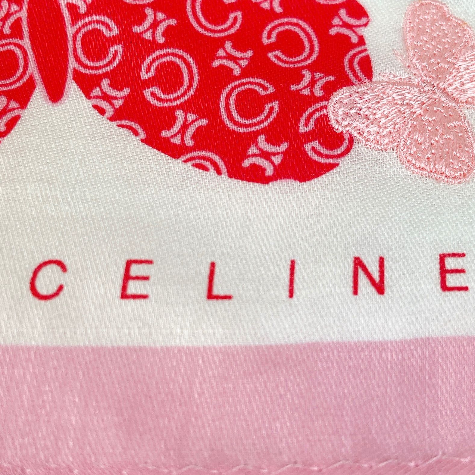 松前202 CELINE セリーヌ 大判 ハンカチ 未使用保管品 マカダム柄 蝶々