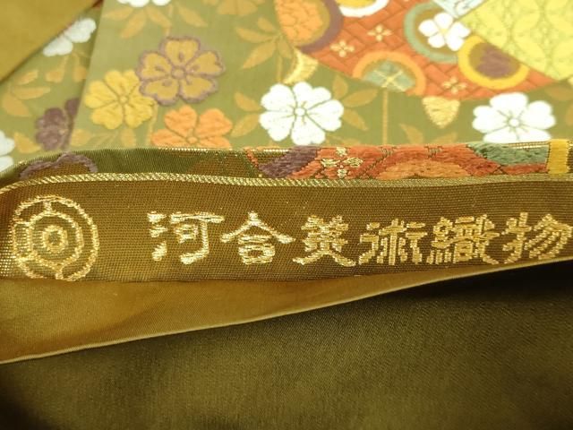 平和屋着物□極上 西陣 河合美術織物謹製 六通柄袋帯 唐織 糸車 花蝶文