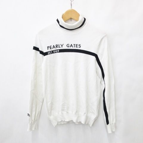 サイズ：4 PEARLY GATES パーリーゲイツ 2023年モデル タートルネック 長袖ニットセーター  ホワイト系 [240101495732] ゴルフウェア メンズ ストスト サイズ：4 PEARLY GATES パーリーゲイツ 2023年モデル