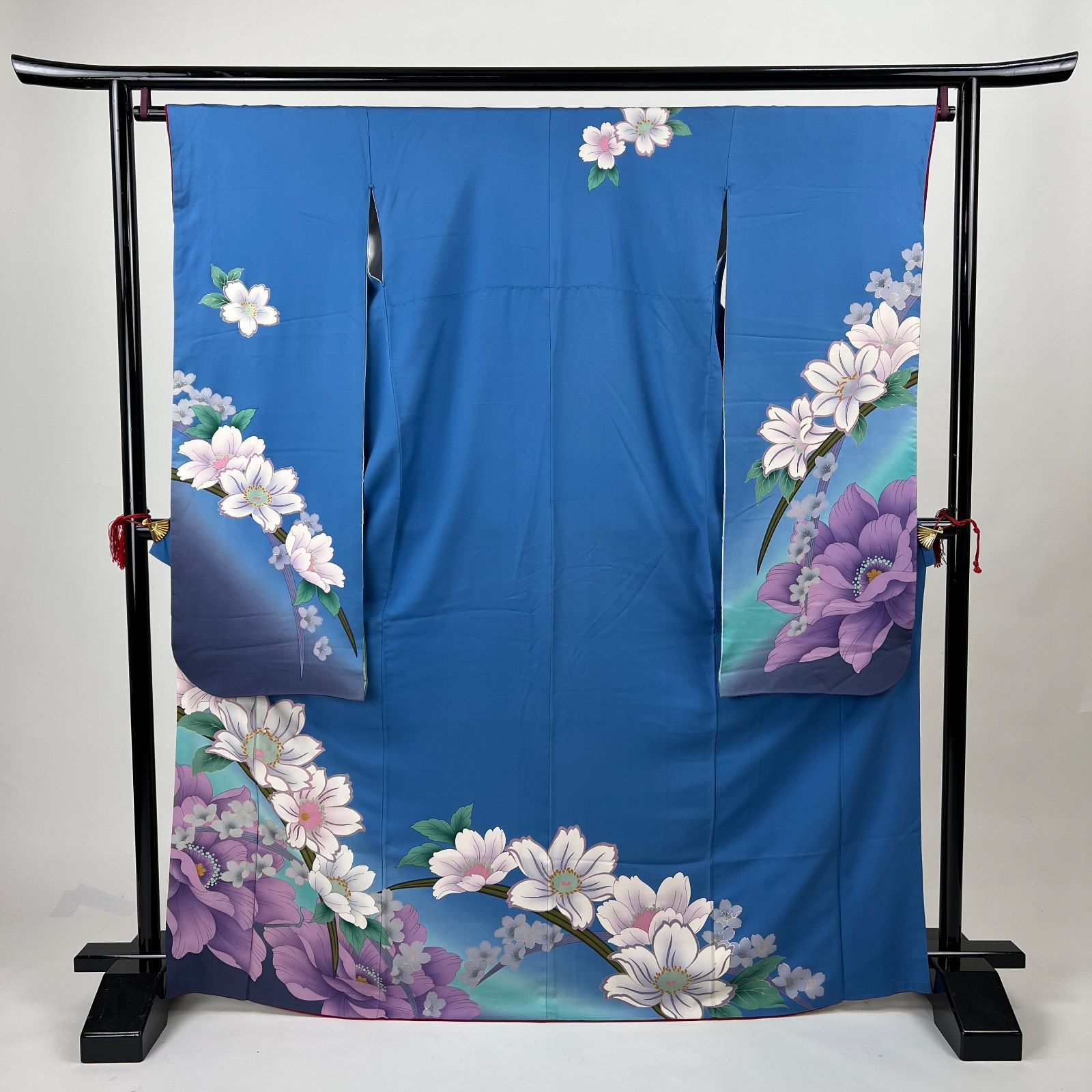 ☆中古品☆振袖　単品　正絹　青系花模様　B級品　ヤケ有り　振袖 中振袖 振袖 正絹 中古品 青色 青 4S102 HACY802000 - メルカリ
