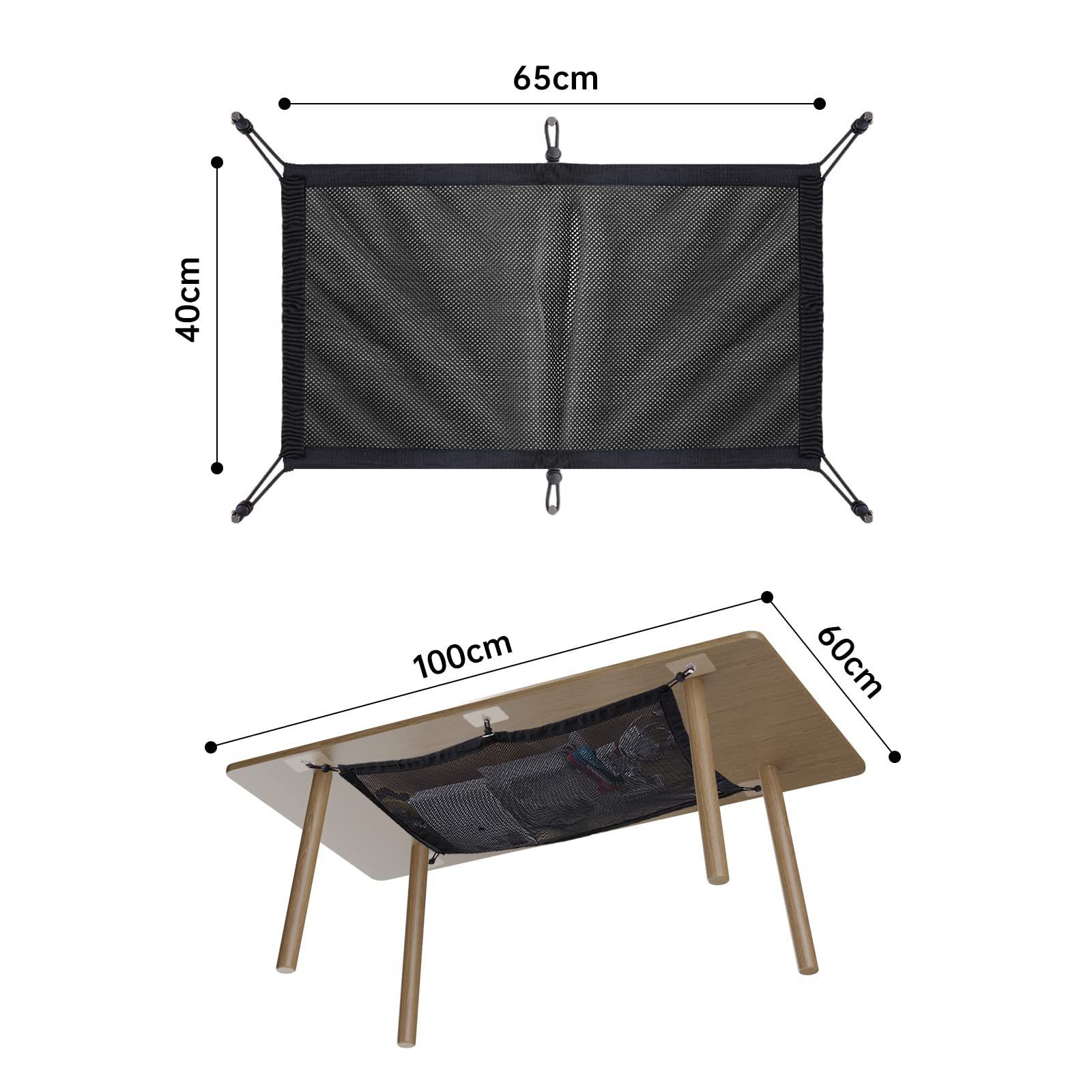 【新着商品】多用途収納ネット 大容量 事務用品 穴開け不要 整頓 小物整理 取り付け便利 強力粘着 テーブル ケーブル収納  12個（2グループ）デスク下収納 アクセサリー 粘着フック スペース活用 6つ吸引点 机下収納 65×40cm テーブル下収納ネット ブ