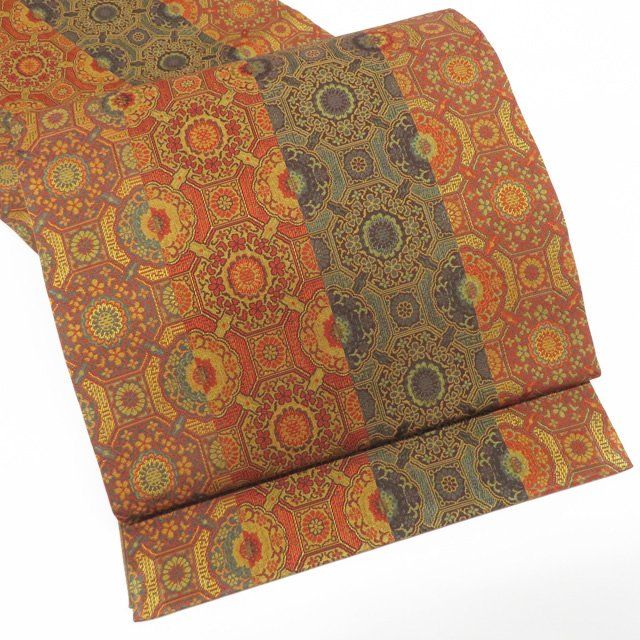 ss5963 未使用品 袋帯 ゴールド系 北斎と広重諸国名所めぐり 全通全景