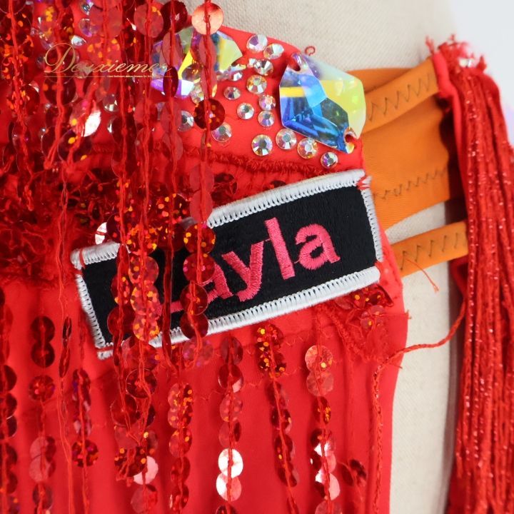 社交ダンス 衣装 ラテン ドレス ラテンドレス 赤 デモワンピース 競技用 レッド系 Layla 装飾 ダンス パーティ 発表会 揺れる スパンコール 軽い素材 動きやすい フォーマル 衣装 ステージ衣装 ダンス用品 パーティードレス 発表会衣装 イベント ステージパフォーマンス レディース用 おしゃれ かわいい 競技用衣装 社交ダンス 衣装 ラテン ドレス ラテンドレス 赤 デモワンピース