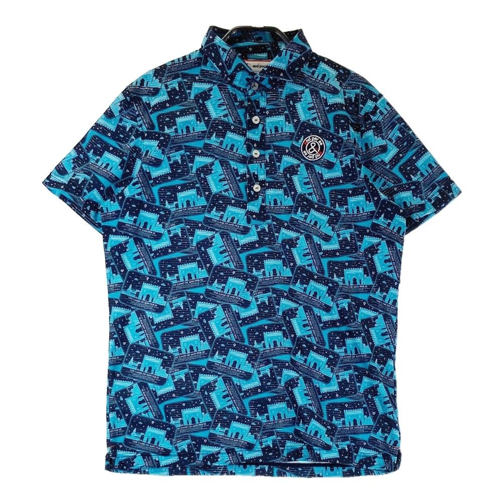 サイズ：M AND PER SE アンパスィ 半袖ポロシャツ 総柄 ブルー系