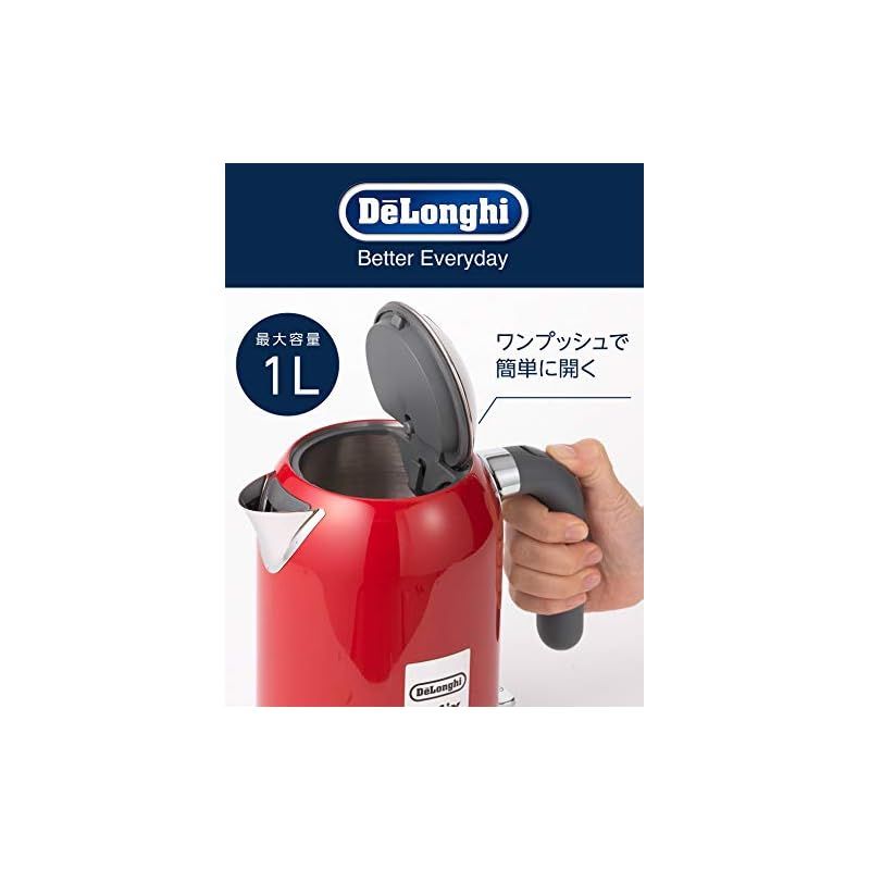 De Longhi デロンギ 電気ケトル ケーミックス kMix ZJX650J-RD ステンレス 1.0L ワンプッシュオープン 異物混入防止フィルタ 見やすい水量計 簡単お手入れ スパイシーレッド デロンギファミリー登録で3年 1
