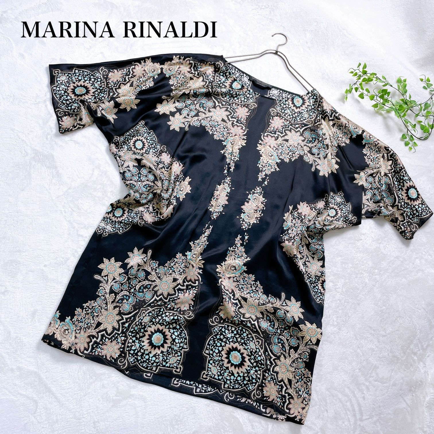 極美品】マリナリナルディ MARINA RINALDI スカーフ調花柄 シルク100 