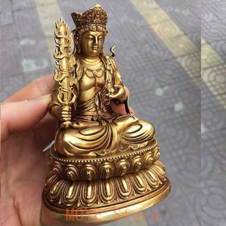 【修縁堂】仏教工芸品 精密彫刻 メッキ 虚空蔵菩薩 虚空蔵 仏像 古美術品 木彫り 仏像 虚空蔵菩薩 座像 仏教美術 置物 フィギュア 虚空蔵
