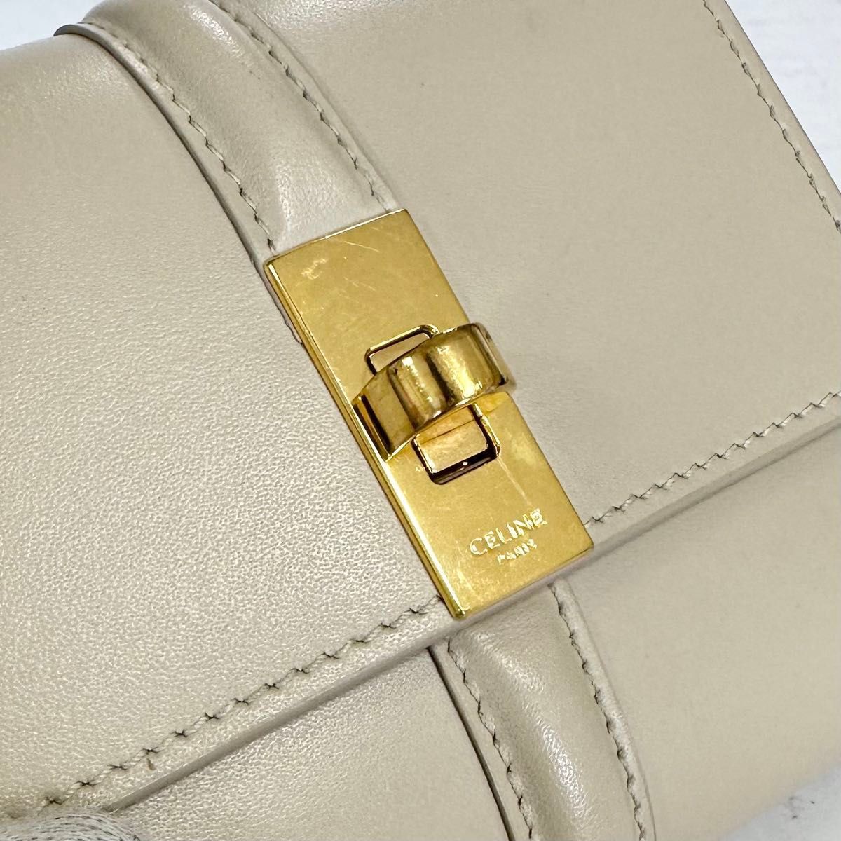 CELINE セリーヌ 三つ折り財布 コンパクト財布 16 セーズ オフホワイト 