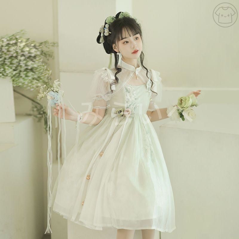 ロリータ ロリィタ ワンピース 緑 クリーン ロリータファッション ロリィタファッション 半袖 クラシカル ゴシック 大人 ふわふわ レース