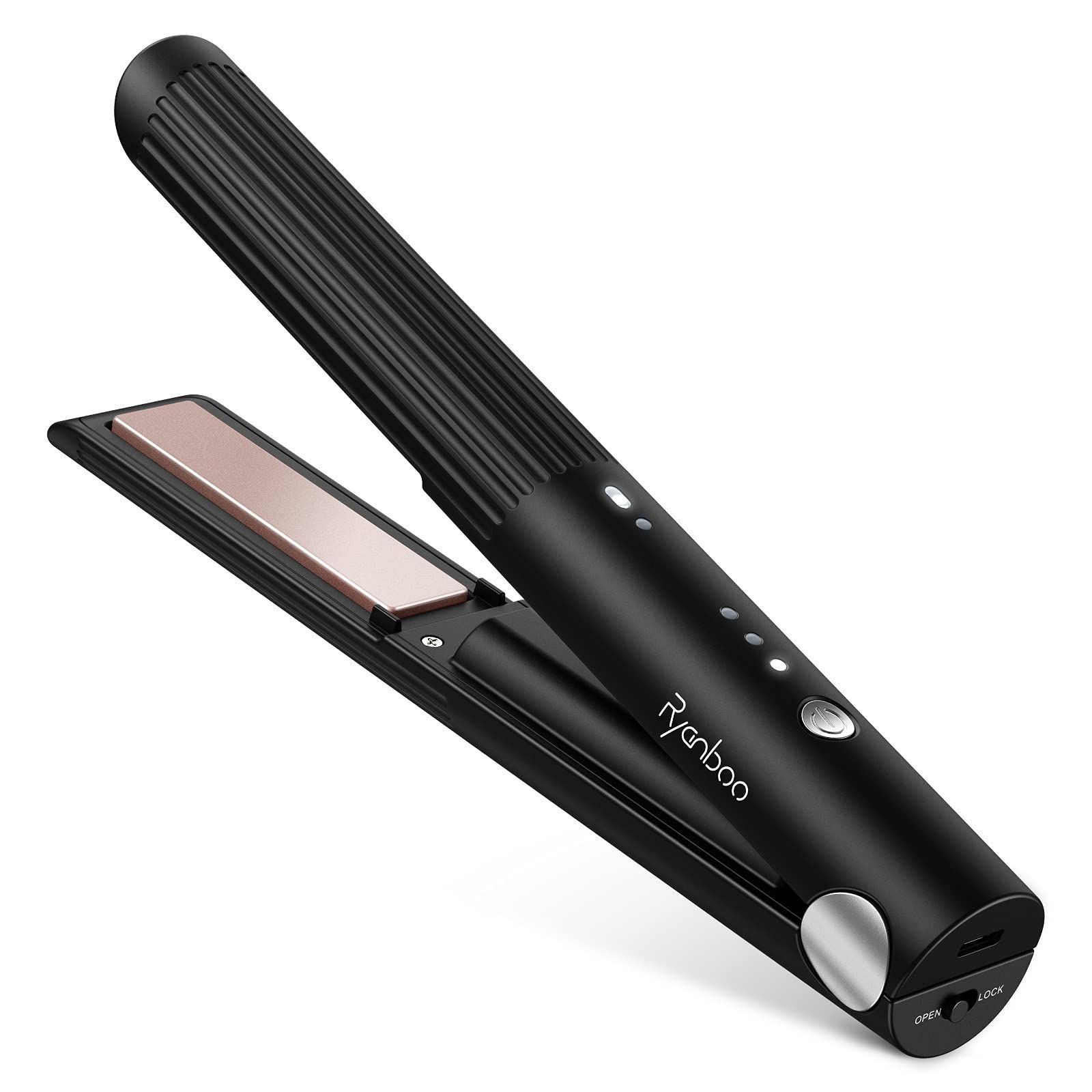 大特価　MAX200 3段階温度調整 前髪 持ち運び用ヘアアイロン 15mm メンズ ミニヘアアイロン コードレス (Black) USB充電式ヘアアイロン コードレスヘアアイロン Ryanboo