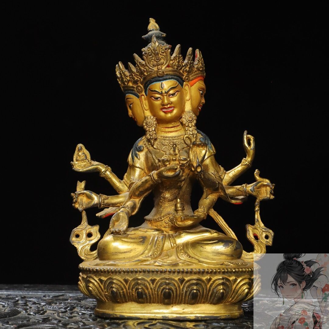 旧家蔵出し 銅製 塗金 尊勝仏母像 仏像 宗教 仏教古美術 供養品
