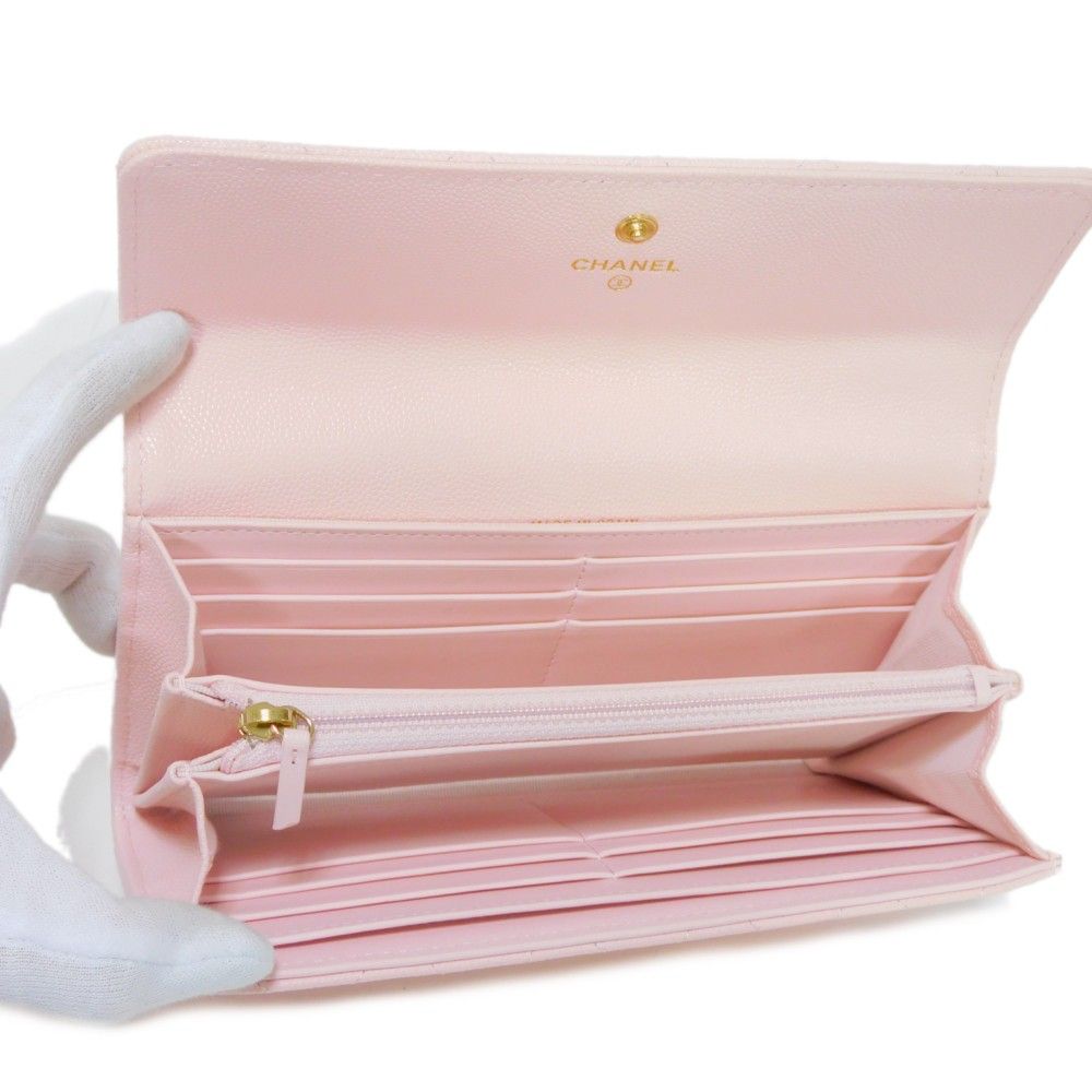 CHANEL 長財布 ピンク CCロゴ付き キャビアスキン シャネル 財布 CHANEL 長財布 ココマーク/CC ロゴ