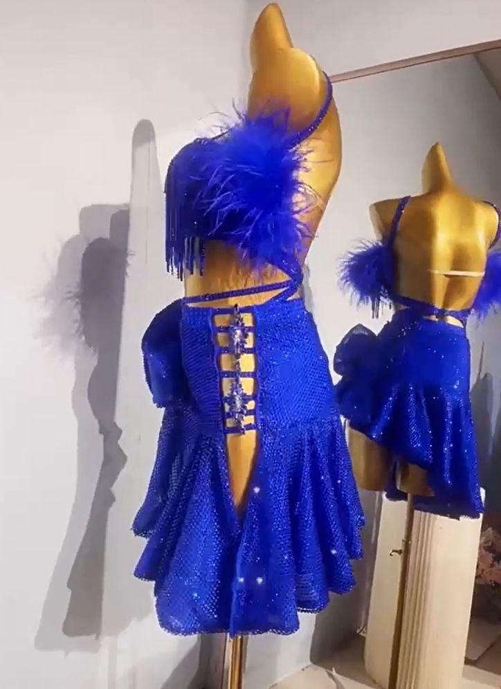 社交ダンス衣装 ラテンワンピースドレス 豪華 キラキラ パープル