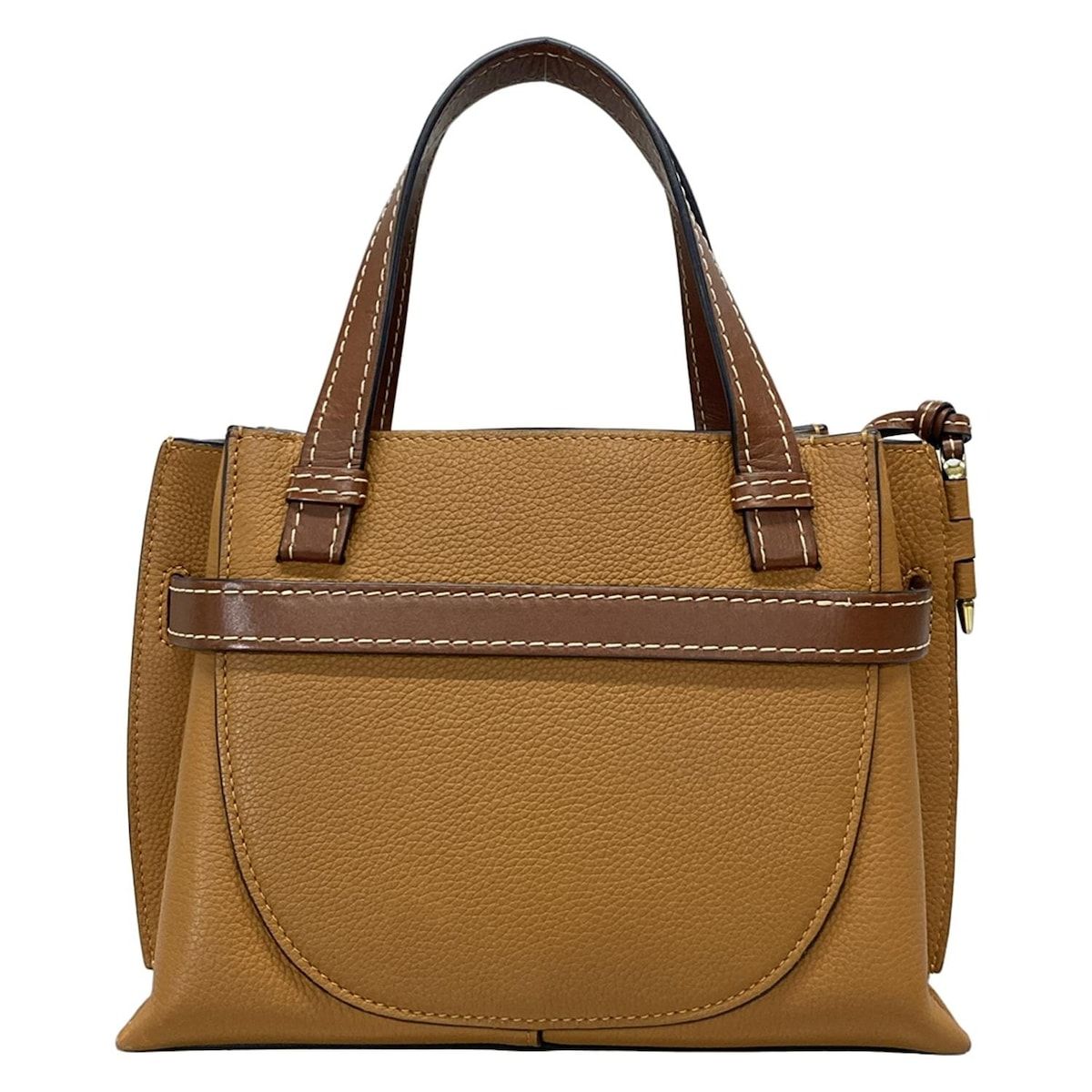 希少ロエベブルーとブラウンのハンドバッグ LOEWE ロエベ ハンドバッグ がま口 カーフレザー ブラウン