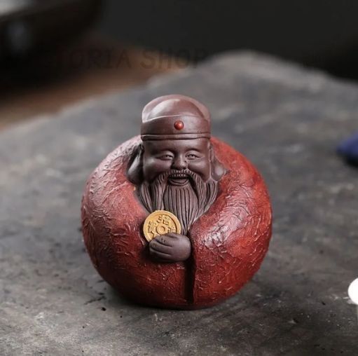 Tama5　可楽造　紫砂　朱泥　達磨像　仏像　人物像　置物　M　R6625 仏像 彫刻 地蔵 風水 木彫り 開運 置き物 十徳夢叶え地蔵尊 樟