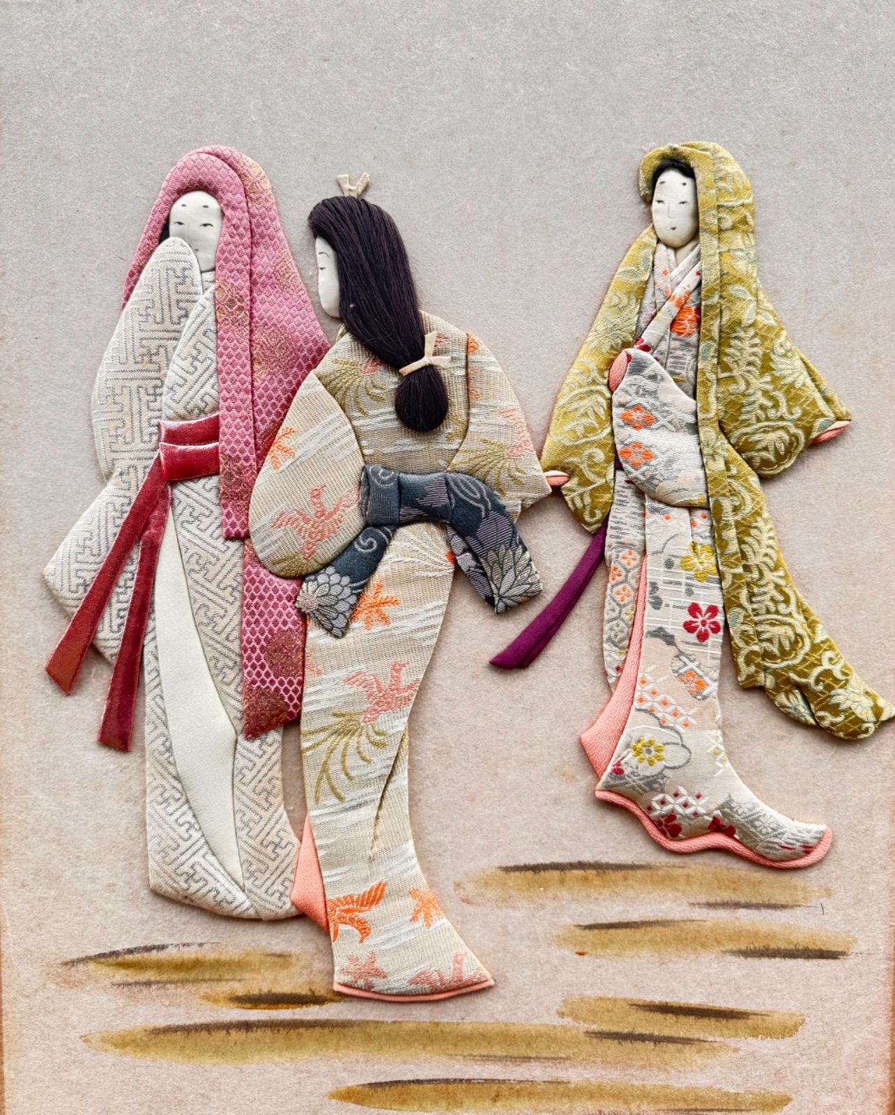 押し絵　押絵　ハンドメイド　まとめ売り　レトロ　日本　季節 浮世絵美人押絵 日本絵画のアート 額縁付き！☆お値引き中☆ 押絵 押し絵