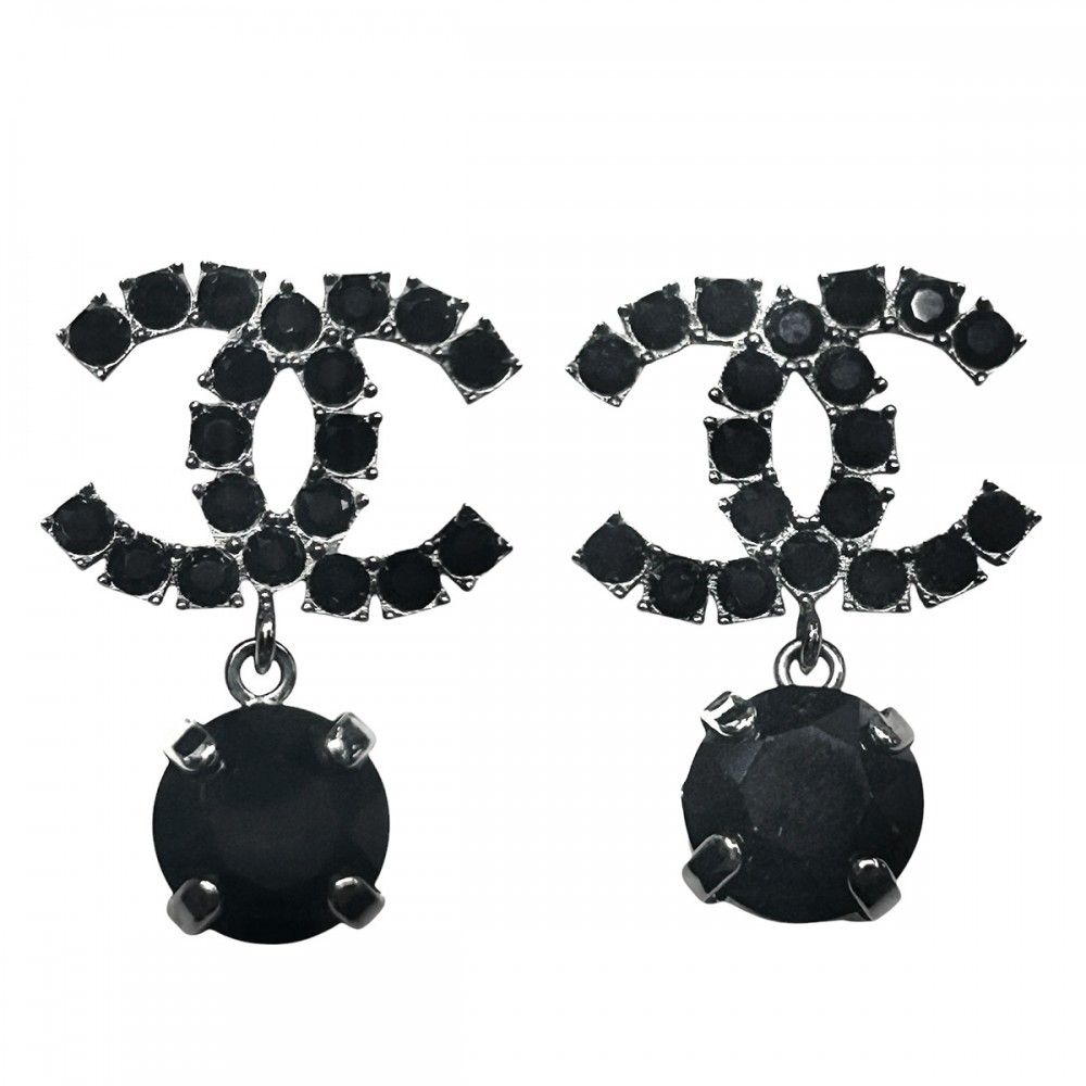 シャネル ピアス レディース ココマーク アクセサリー スイング ココ CHANEL ラインストーン B18S ブラック 黒 シルバー金具 約4.6g 2018年