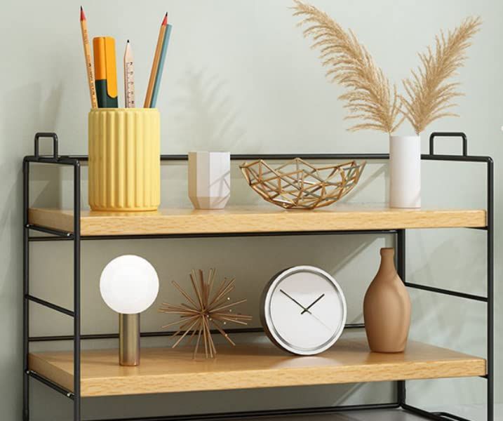 オープンラック 本棚 デスク収納 ラック 上置棚 シェルフ 収納ラック 棚 収納棚 北欧 机上ラック テーブルラック本 文房具 飾り 小物置き 整理 組立簡単 (棚板2枚 ウッド色棚板+黒色フレーム)